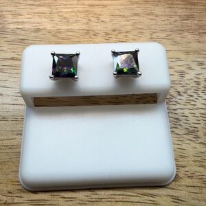 Sterling Silver 925 Mystic Topaz stud earrings 6mm princess cut 1.60 CTTW